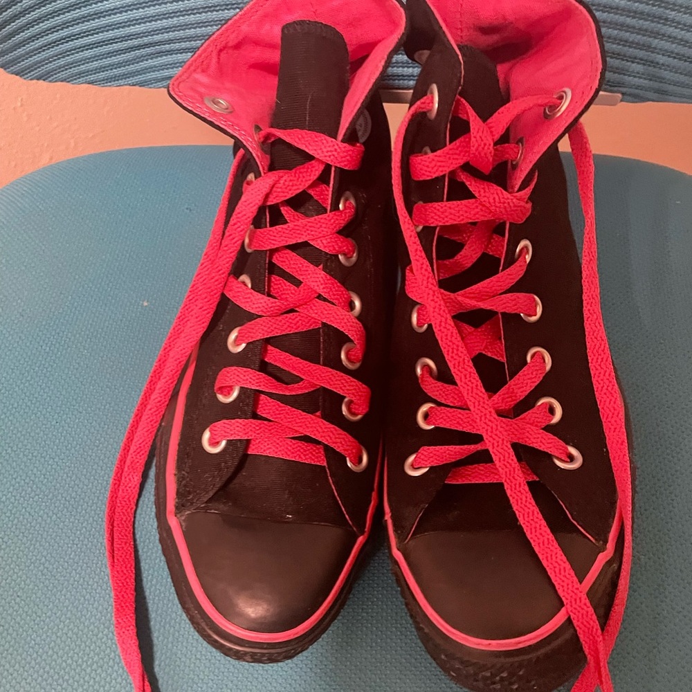 Pink and black converse canvas high tops all stars